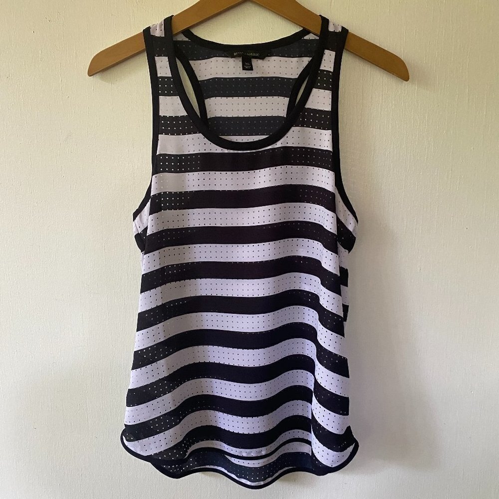 Banana Republic Mesh Tank Top Womens XS Blue Striped Preppy Nautical Coastal